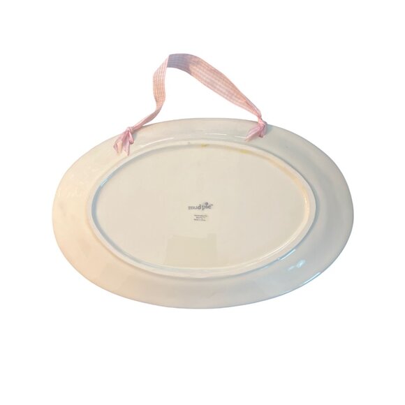 Mud Pie Ceramic Welcome Baby Girl Plaque Pink Gingham Ribbon Personalize NWOT - Picture 5 of 6